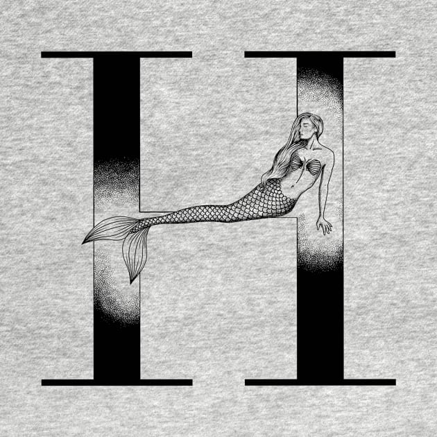 Mermaid Monogram H by Elizabeth Weglein Art